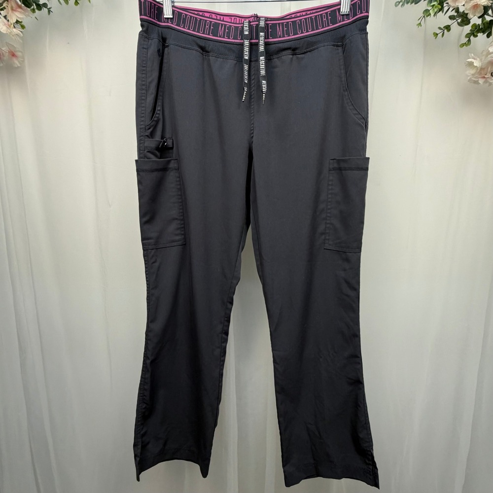 Med Couture Touch Yoga Cargo Scrub Pants Pewter Gray 7739P Large Petite